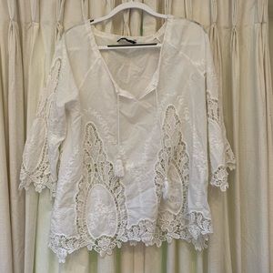 Zaful white crochet lace tunic top